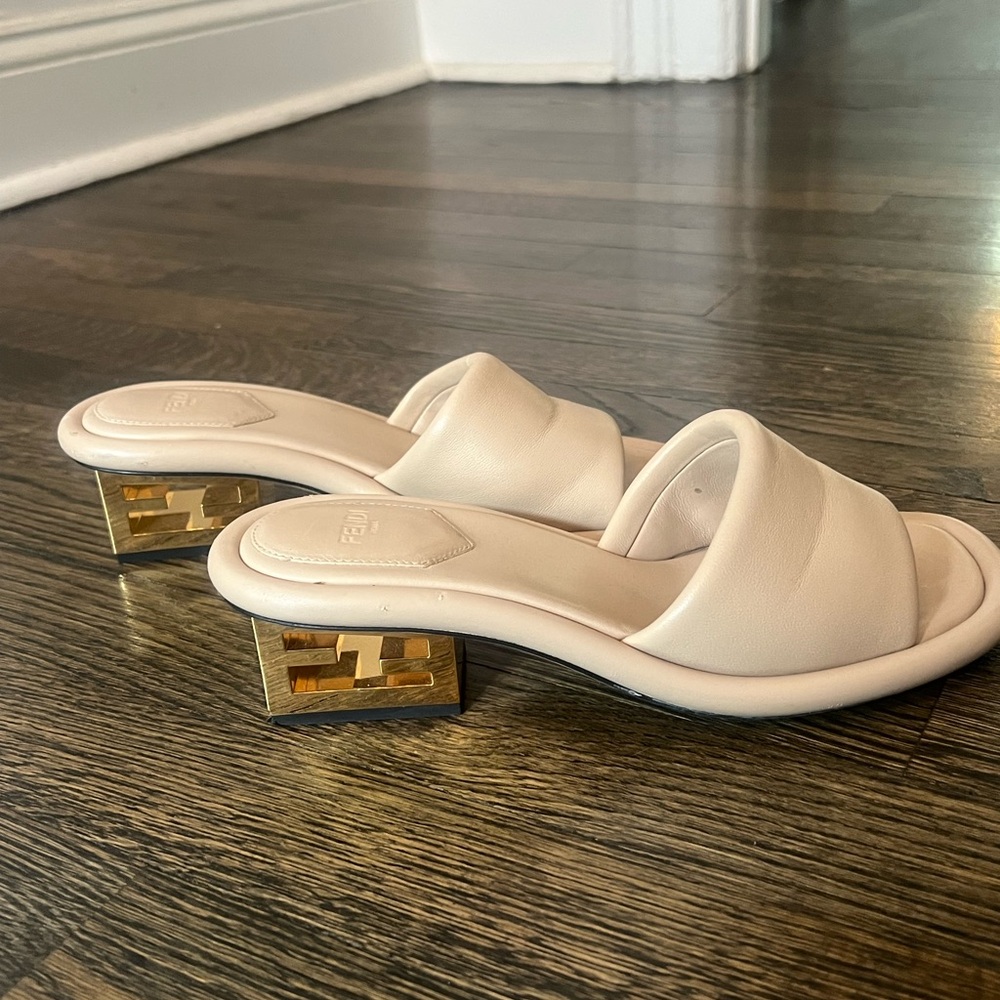 Fendi Mules with Gold Block Heel